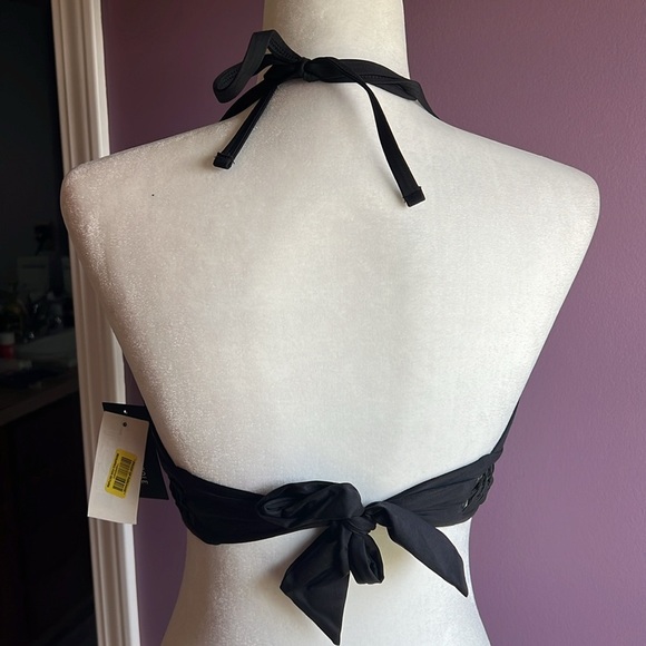 Kenneth Cole bikini top bathing suit swim black push up tie around neck 38 B C - Picture 3 of 5